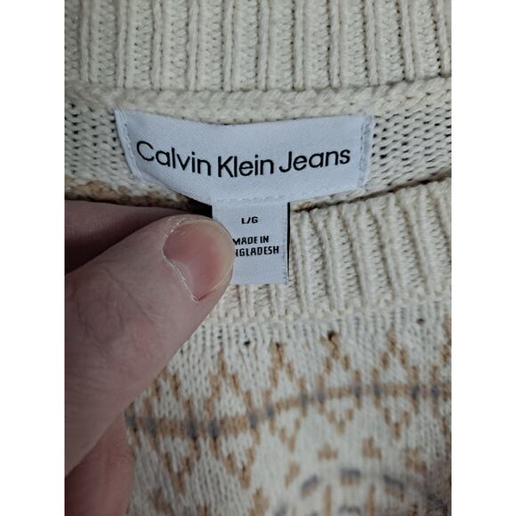 Calvin Klein Jeans Women’s Crew Neck Patterned Pullover Knitwear Sweater Size L - Picture 7 of 9